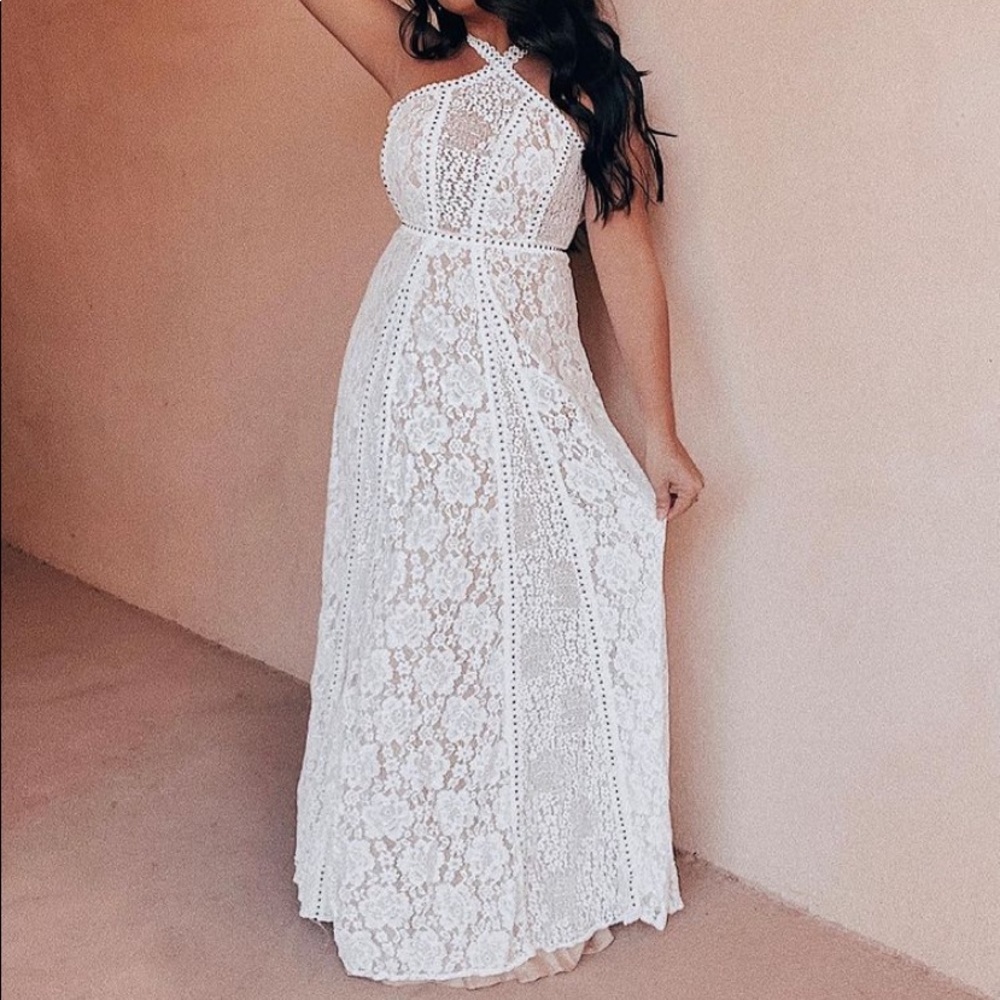 L'ATISTE White Lace Maxi Dress